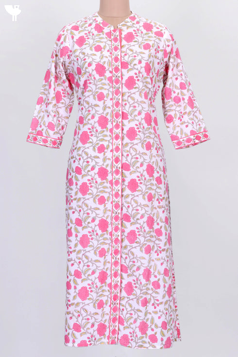 Cambric Cotton Kurta In Floral Block Print